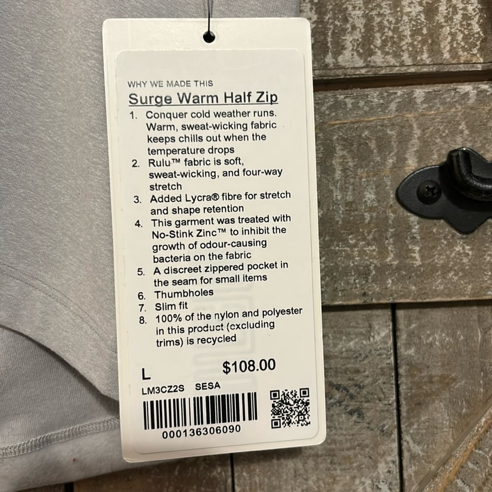 NWT Men’s Lululemon Surge Warm Half Zip Large